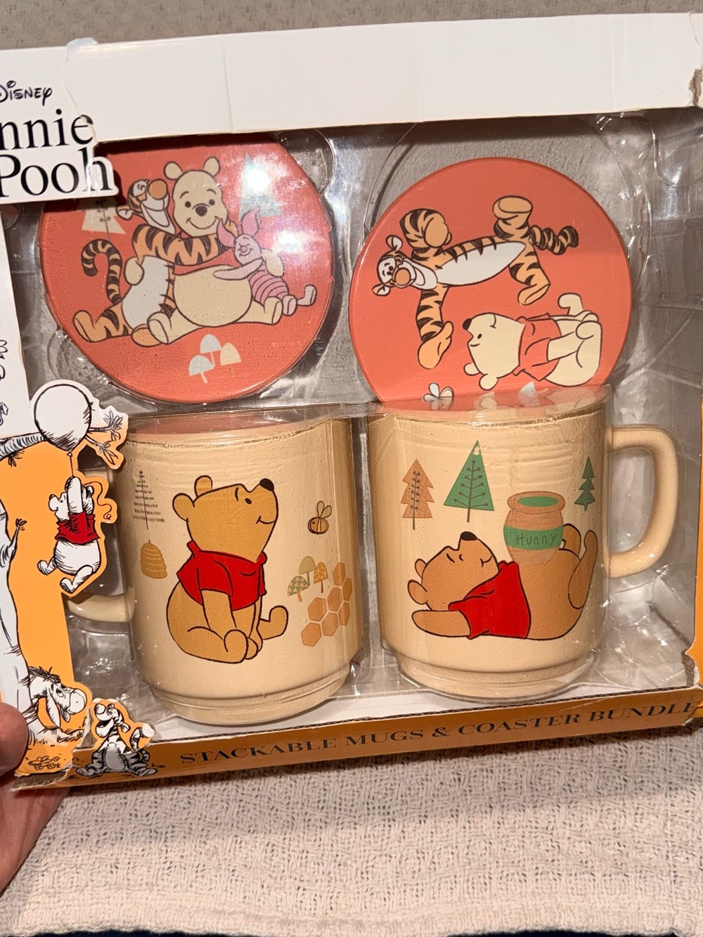 Disney Winnie the Pooh Stackable Mugs & Coasters - Cream & Orange
